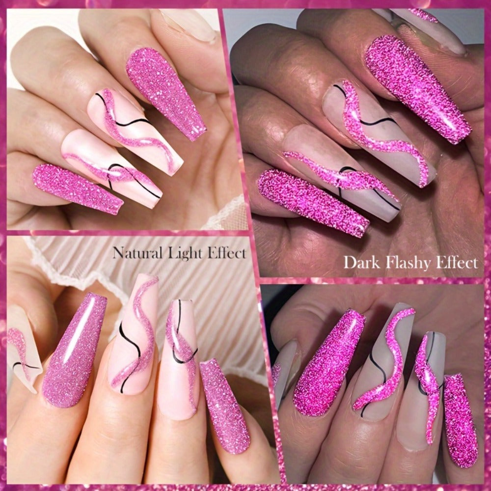 Reflective Liner Nail Art Gel Six-Bottle Set with 5ml CR01 to CR06 Colors and Slim Brushes for Detail Lines