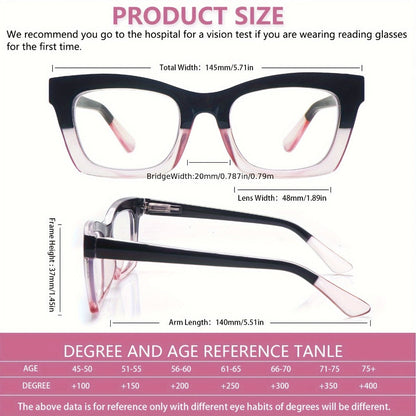 Reading Glasses – Three-Pair Square Reader Set with Spring Hinges, Cloths and Bags with Multiple Strength and Color Options