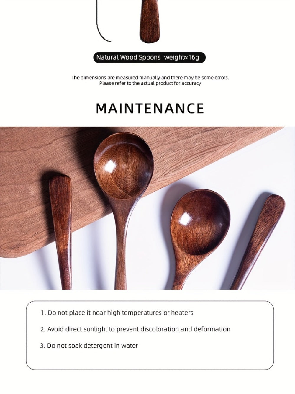 Kitchen Utensils Set of Eight 7.28in Natural Wood Spoons for Coffee, Tea, Dessert and Table Serving