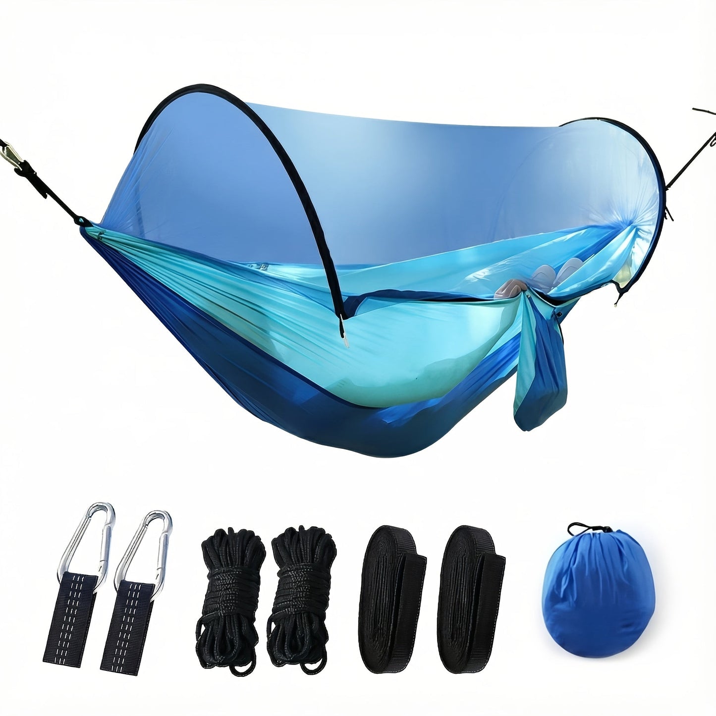 Double Camping Hammock with Zippered Mosquito Net, Sun Shade and Seven Color Checkouts for Outdoor Trips