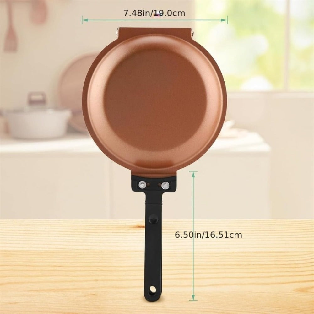 Reversible Non-Stick Pancake Skillet, Foldable Stainless Steel Flip Pan for Fluffy Pancakes, Omelettes & Frittatas