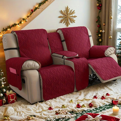 Recliner Loveseat Cover 4 Piece Set Waterproof Split Dual Recliner Sofa Slipcover with Center Console Cover & Straps