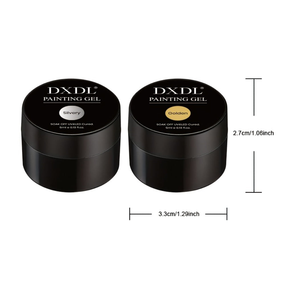 Chrome Mirror Nail Art Liner Gel Set 2pcs Gold & Silver – 3D Metallic Mirror Effect Soak-Off Painting Gel