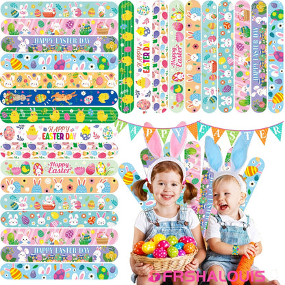 Party Favors Easter PVC Slap Bracelets, 72-Piece Spring-Theme Assortment for Egg Hunts and Events
