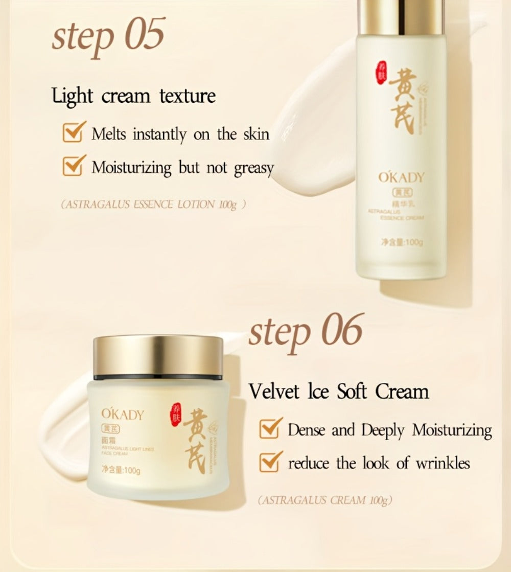 Astragalus Skincare Set 6pcs Antioxidant, Face Cream Essence Cleanser Toner Eye Cream Sleep Mask