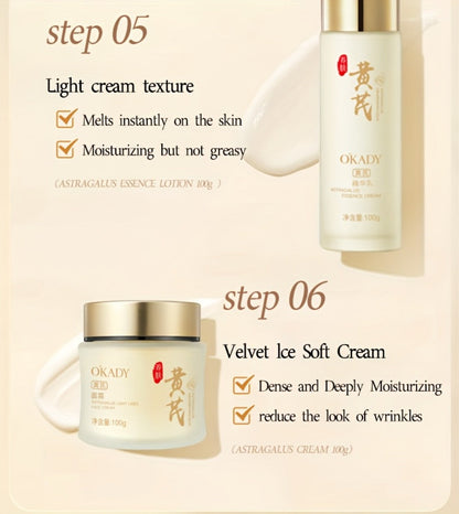 Astragalus Skincare Set 6pcs Antioxidant, Face Cream Essence Cleanser Toner Eye Cream Sleep Mask