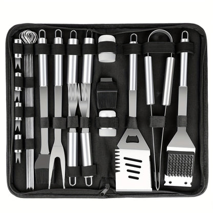 BBQ Grill Tool Kit with 24-Piece Cased Set or 15-Piece Utensil Set for Camping and Backyard Cooking