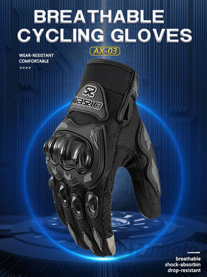 Full-Finger Motorcycle Gloves with Segmented Knuckle Shell, Wrist Tabs, Black or Red in M to XL