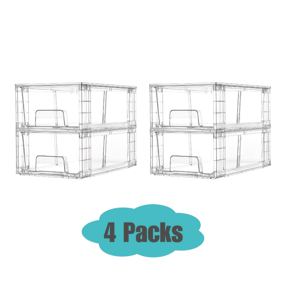 Clear Acrylic Storage Drawers with Handles – Stackable Refrigerator and Pantry Organizer Bins for Snacks Fruits and Vegetables