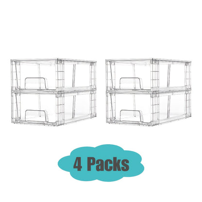 Clear Acrylic Storage Drawers with Handles – Stackable Refrigerator and Pantry Organizer Bins for Snacks Fruits and Vegetables