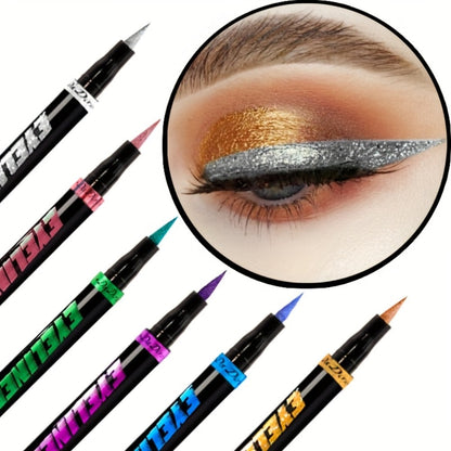 Colored Eyeliner Pencil Set with Six Shades in Blue, Purple, Green, Pink, Black and Gold-Tone Looks