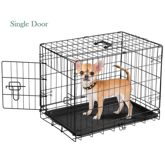 Folding Wire Dog Crate with Divider – Single & Double Door Options, Leak-Proof Plastic Tray, Indoor Outdoor Travel Kennel