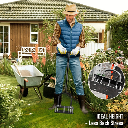 Self-Cleaning Lawn Aerator with 14 Iron Spikes – Spring-Loaded Auto-Clean Mechanism for Leaves & Dirt, Manual Soil Loosening Tool for Patio