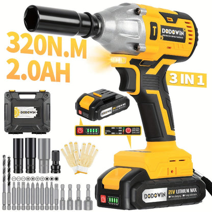 High Torque Impact Wrench Kit 320NM / 1000NM Brushless Cordless, 21V with 2.0AH / 4.0AH Batteries