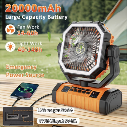 Outdoor Fan, 20000mAh with Built-In LED Light, USB Rechargeable Portable Outdoor Fan with Sturdy Handle, Rugged Compact Design for Tent