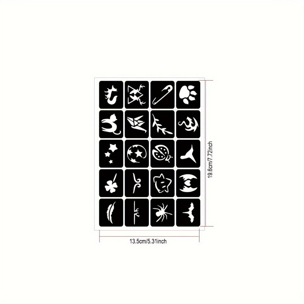 DIY Tattoo Stencils Set 12 Sheets Hollow Design Templates | Reusable Body Art Kit for Arm Ankle Ear Wrist | Waterproof Compatible with Juice