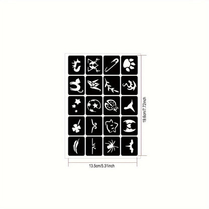 DIY Tattoo Stencils Set 12 Sheets Hollow Design Templates | Reusable Body Art Kit for Arm Ankle Ear Wrist | Waterproof Compatible with Juice