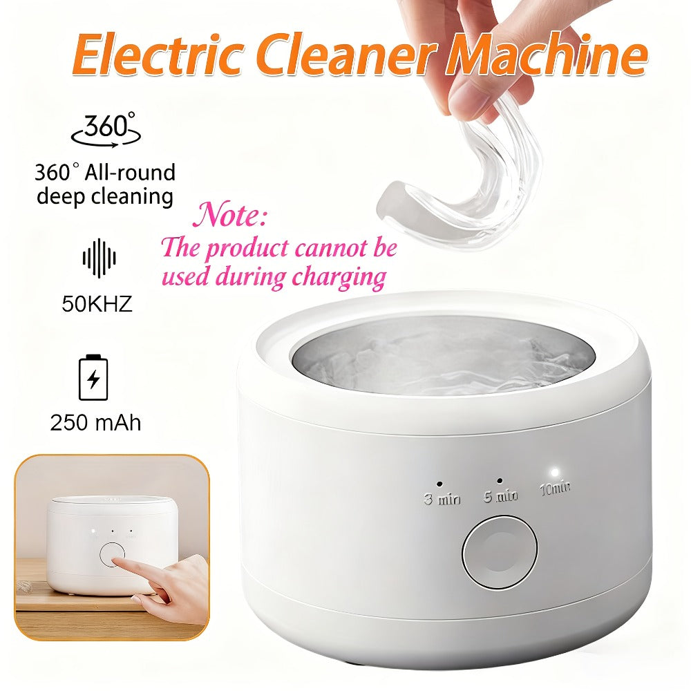 Electric Ultrasonic Cleaner Machine for Dentures Jewelry & Glasses – USB Rechargeable 3 Speeds Auto Timer 180ml Tank One-Touch Portable