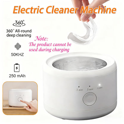 Electric Ultrasonic Cleaner Machine for Dentures Jewelry & Glasses – USB Rechargeable 3 Speeds Auto Timer 180ml Tank One-Touch Portable