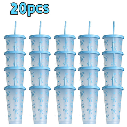 Reusable Party Cups 24 oz with Lids Straws and Dust Covers – BPA Free PP Plastic Tumblers Bulk Set 10 or 20 Pack for Parties Camping Office