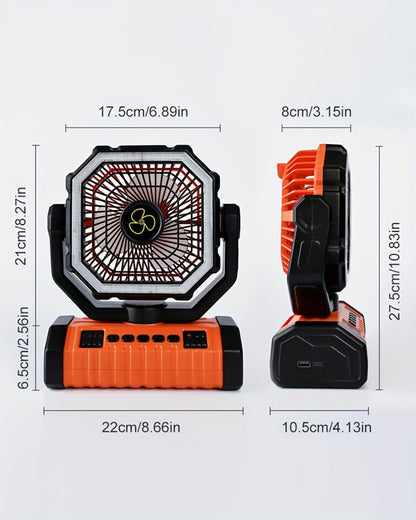 Outdoor Fan, 20000mAh with Built-In LED Light, USB Rechargeable Portable Outdoor Fan with Sturdy Handle, Rugged Compact Design for Tent