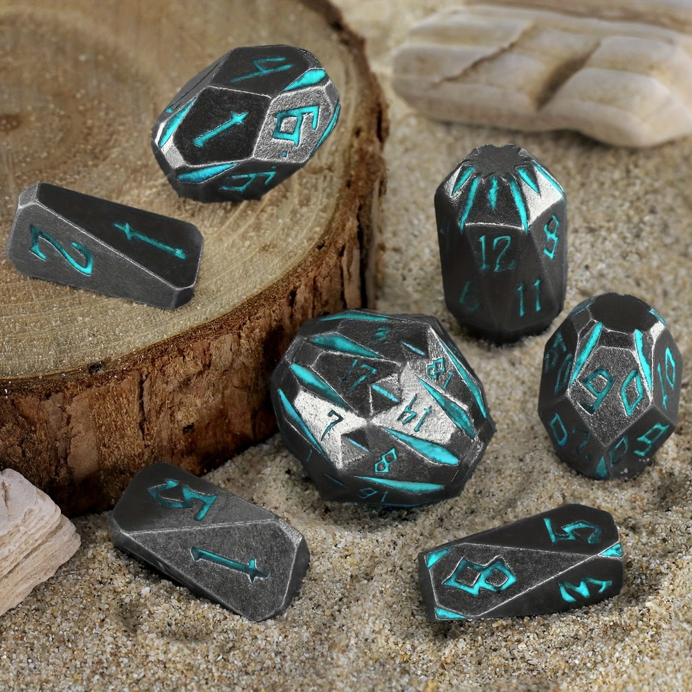 Metal DnD Dice Set 7pcs Glow in the Dark, Stonehenge Zinc Alloy Polyhedral Dice with Display Box