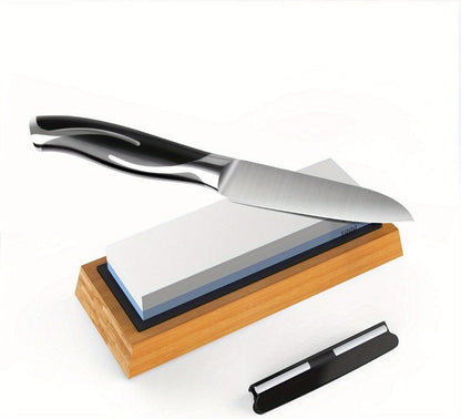 Knife Sharpening Stone 1000/4000 Grit Whetstone Set with Bamboo Base and Angle Guide for Home Cooking, Dining and Outdoor Meals