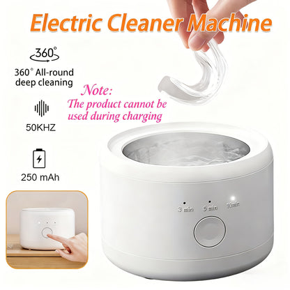Electric Ultrasonic Cleaner Machine for Dentures Jewelry & Glasses – USB Rechargeable 3 Speeds Auto Timer 180ml Tank One-Touch Portable