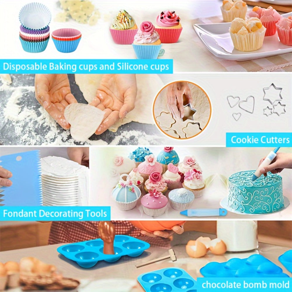 386 Pcs Cake Decorating Baking Set with Piping Nozzles & Frosting Tips, Complete Beginner Baking Tool Kit with Floral Nozzles