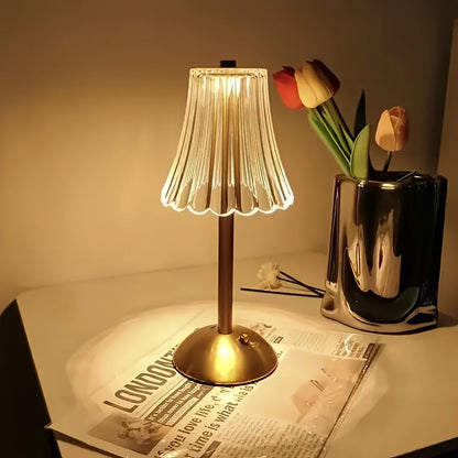 Crystal LED Table Lamp Vintage USB Rechargeable 3 Color Dimmable Touch Control Bedside Night Light for Bedroom Living Room Office Reading