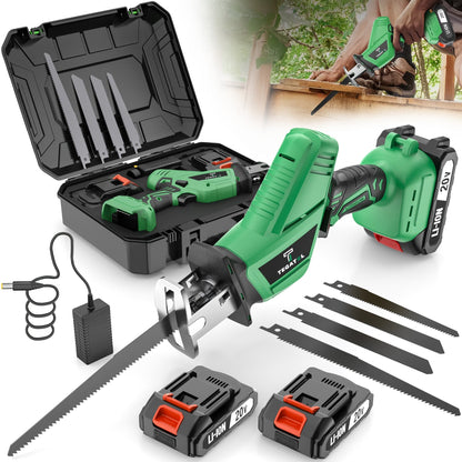 Electric Reciprocating Saw Cordless with LED Light & Safety Lock, Multi-Purpose Cutting Tool with Replaceable Blades