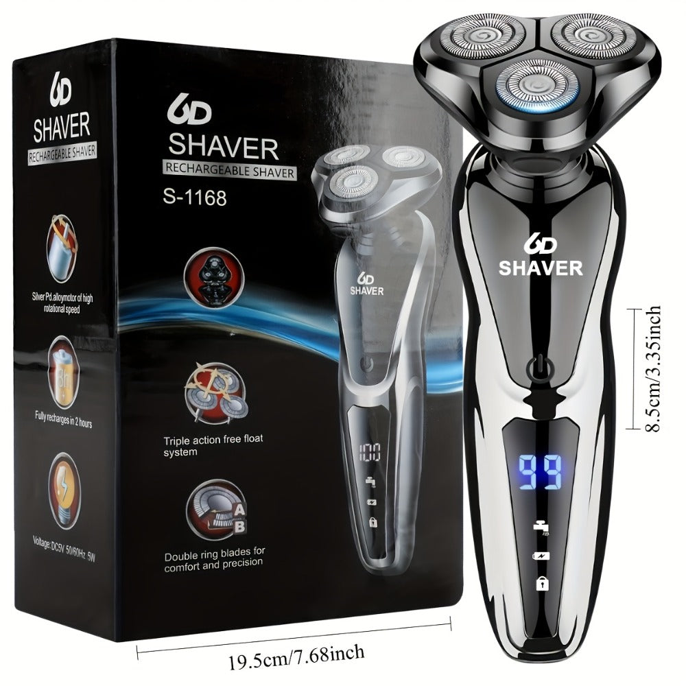 Electric Shaver for Men 3-in-1 Cordless Rechargeable 360° Floating Rotary – Beard Trimmer, Nose Hair Trimmer & Face Shaver with LED Display