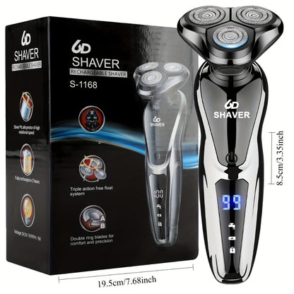 Electric Shaver for Men 3-in-1 Cordless Rechargeable 360° Floating Rotary – Beard Trimmer, Nose Hair Trimmer & Face Shaver with LED Display