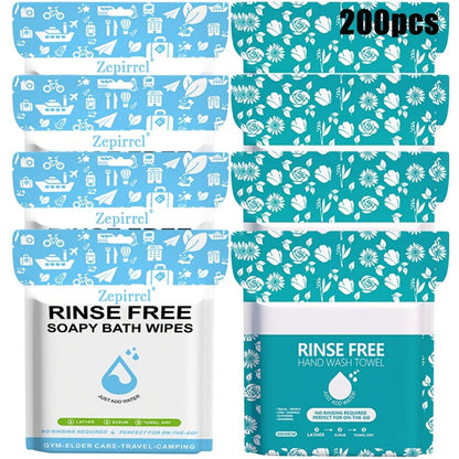 Disposable No-Rinse Foaming Bath Towels – Large 11.81" Body Wipes, Wet & Wipe Cleansing Cloths for Elderly Care, Camping, Post-Surgery