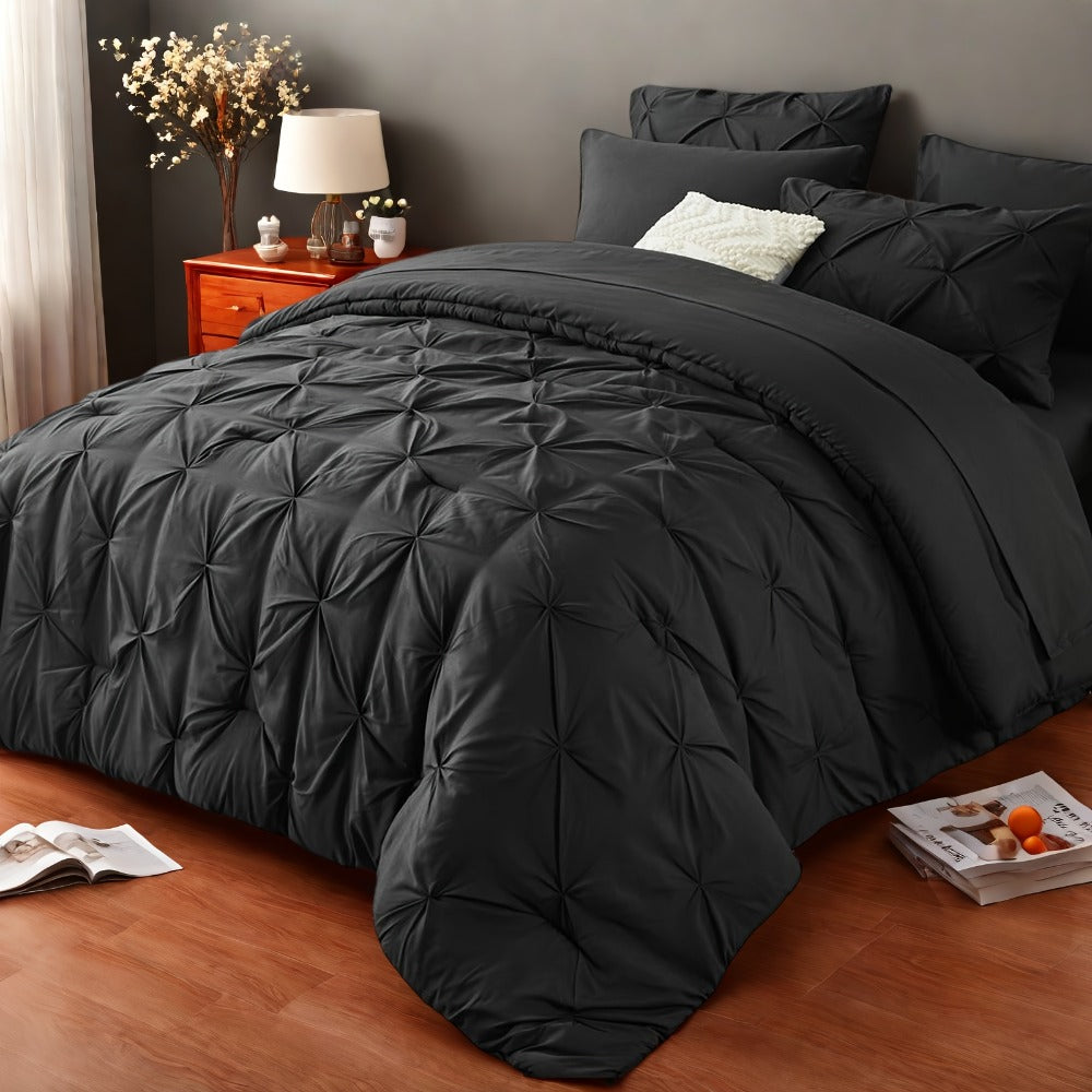 Comforter Set Luxurious Pleated 5/7pcs Bed in a Bag, Plush Fiber Fill, Year-Round Warmth - Quilted Comforter
