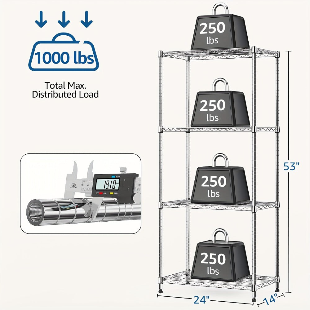 Metal Storage Shelving Unit Adjustable 4 5 Tier Steel Shelf Rack for Garage Kitchen Pantry Workshop Black Chrome MZG