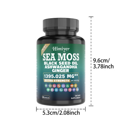 Sea Moss Capsules 3-Pack 180ct with Black Seed Oil Ashwagandha Turmeric Vitamin C D3 for Bath Time, Home Spa and Personal Care