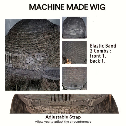 Wig Short Curly Pixie Bob in Natural Black, 6-Inch Human Hair with Bangs and Machine-Made Glueless Cap