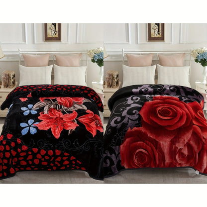 Reversible Plush Blanket 2-Ply 520GSM Milk Velvet - Queen King Size Blanket with Vibrant Animal & Floral Designs