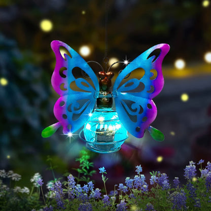 Solar Hanging Ornament Lights Ladybug & Butterfly, Indoor Outdoor Decorative Garden Light with Spring Clips for Patio