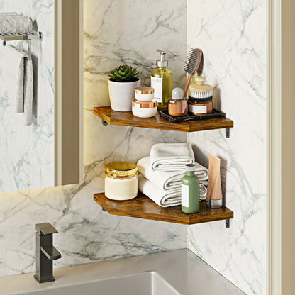 Floating Corner Wall Shelf 5-Sided Wall Mounted Storage Rack – Modern Display Unit for Bathroom, Kitchen, Bedroom & Living Room – Set of 2