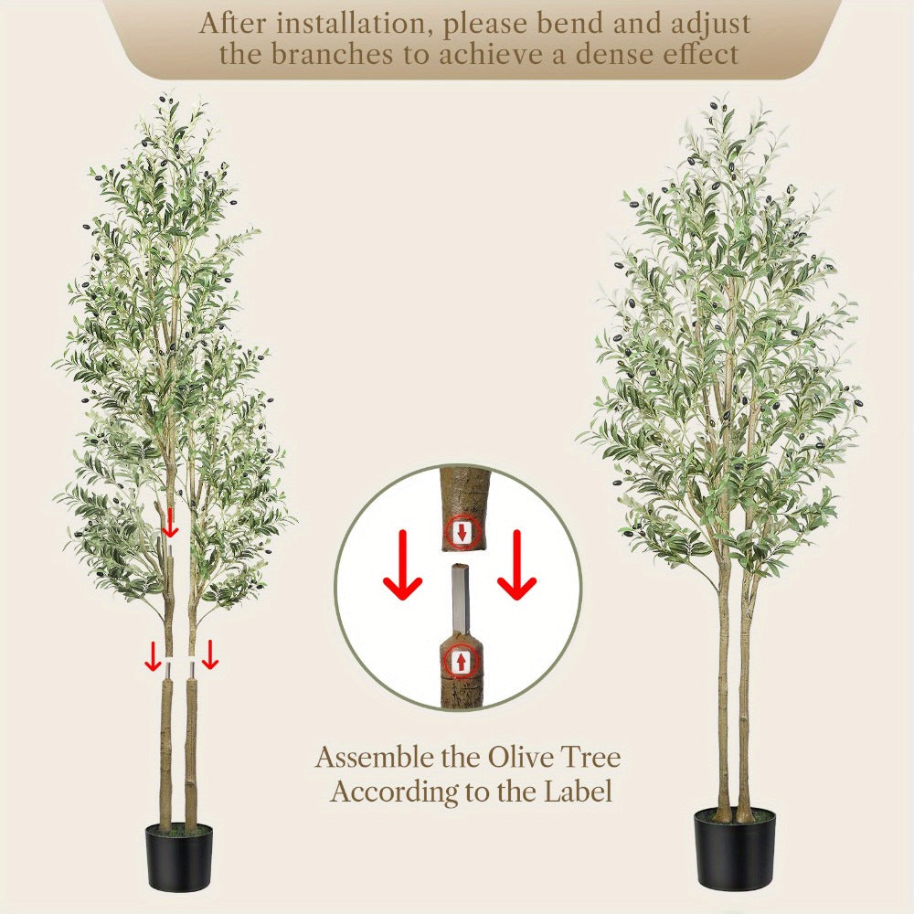 Full-Canopy Artificial Olive Tree with 4, 5, 6 or 7 ft Height Options, Decorative Fruit and Potted Base