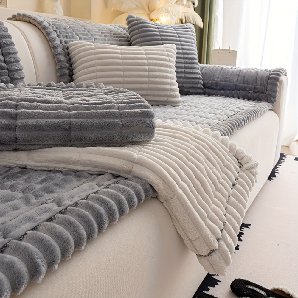 Sofa Cushion Cover Plush Velvet Washable Seat Pad Wavy Edge Soft Kapok Filling for Couch Loveseat 1 2 3 4 Seater