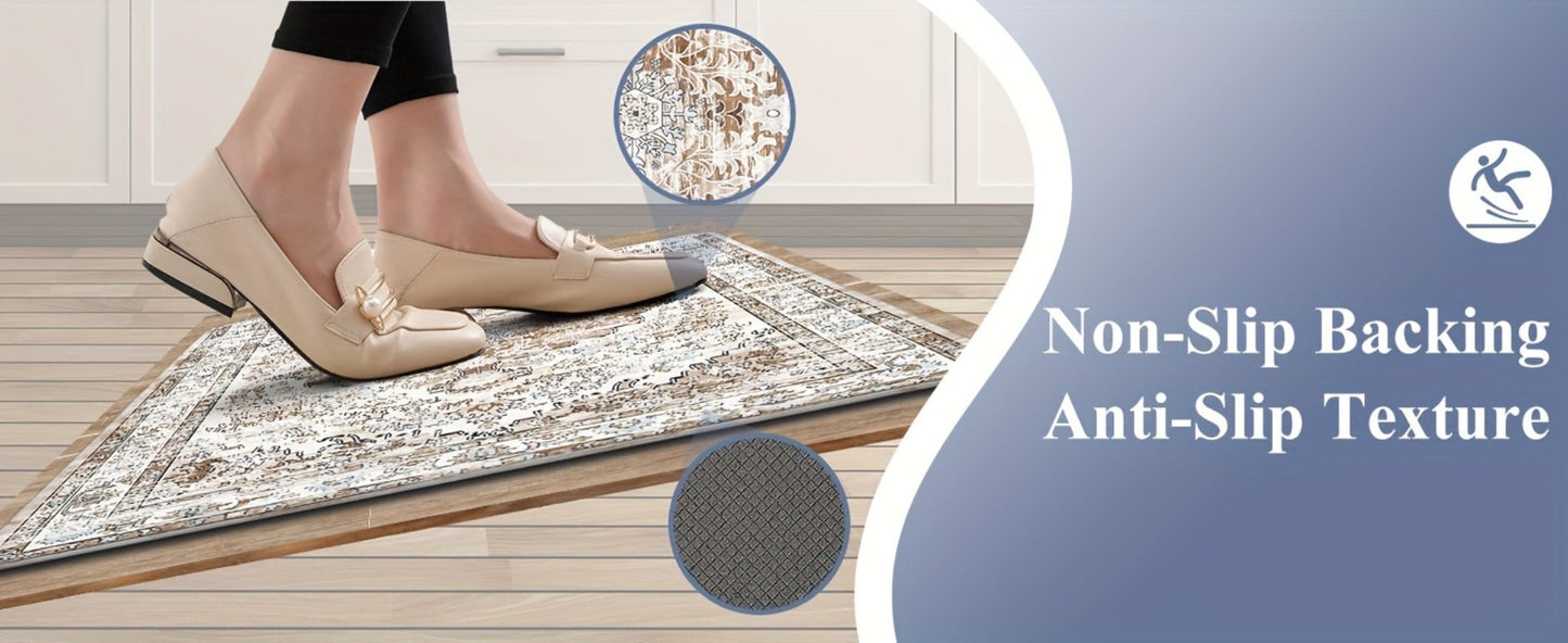 Kitchen Mat Set, 2-Piece Boho Distressed Cushioned Rugs in Five Color Patterns with 17.3x28 and 17.3x48-Inch Sizes