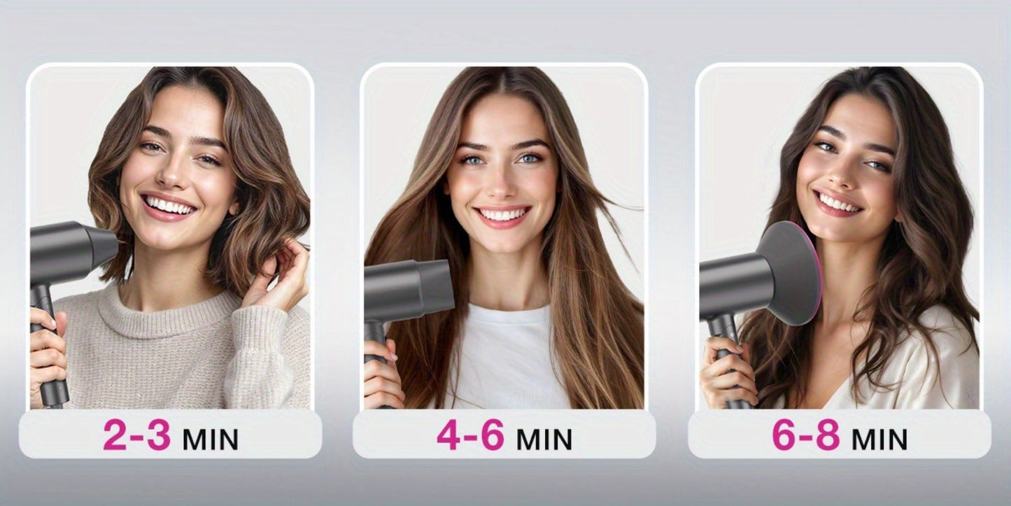 FZ201-Style 1875W Hair Dryer with Circular Rear Intake, Gray or White Finish and Three Pictured Attachments