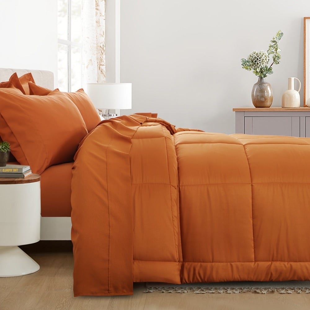 7 Piece Comforter Set Luxury Soft Fluffy Bedding All Season Bed in a Bag with Comforter Fitted Sheet Flat Sheet Pillowcases Hypoallergenic