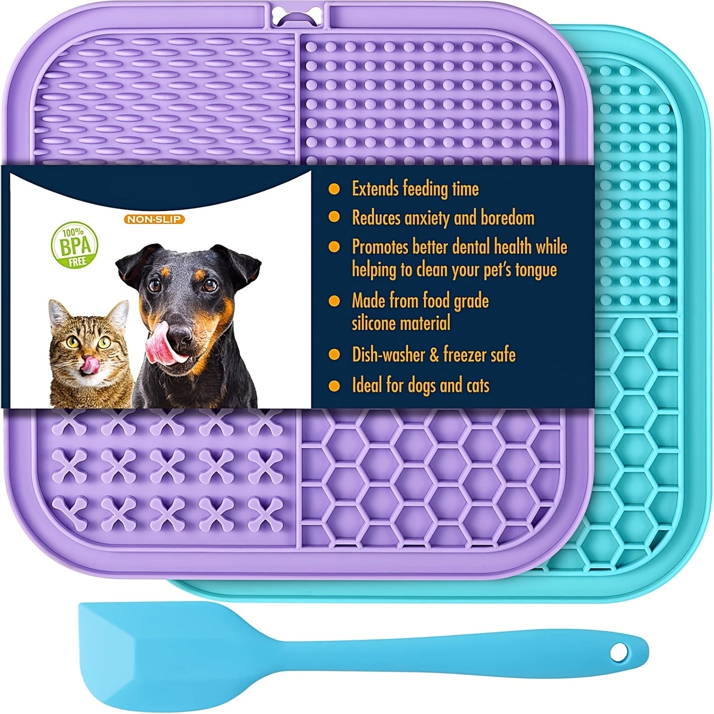 Licking Mat for Dogs and Cats with Suction Cup – Slow Feeder Boredom Buster Pad for Peanut Butter & Treats, Calming Bath & Grooming Aid