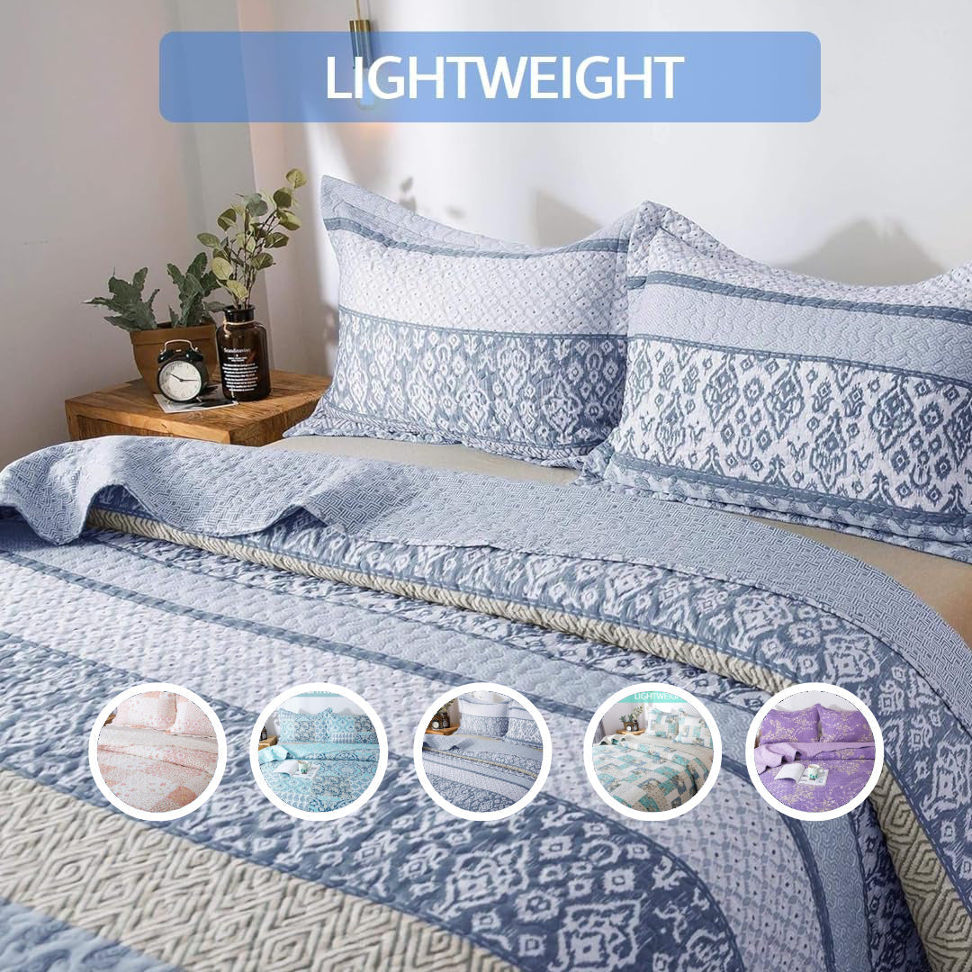 Floral Quilt Set Lightweight Bedspread Coverlet 2 or 3-Piece, All Season Hypoallergenic Breathable Paisley Patchwork Print Quilt for Bedroom