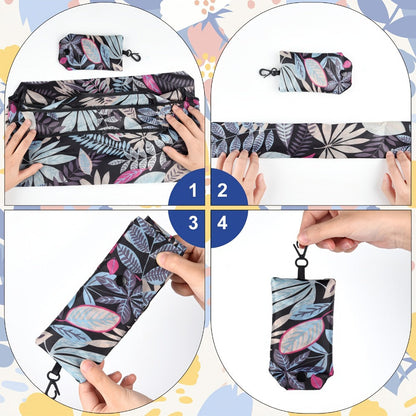 Reusable Grocery Bags Foldable Nylon Tote Bags Waterproof Washable Eco-Friendly Shopping Bag Set with Cute Floral Stripe Polka Dot Leopard
