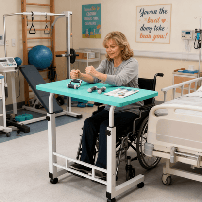 Adjustable Height Rolling Overbed Nursing Table 3-Layer Shelves Bedside Tray for Elderly for Entryways, Bedrooms and Living Spaces